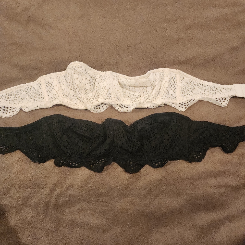 Lace Bandeau Bra Set in Black and White size small Victorias Secret lace underwr